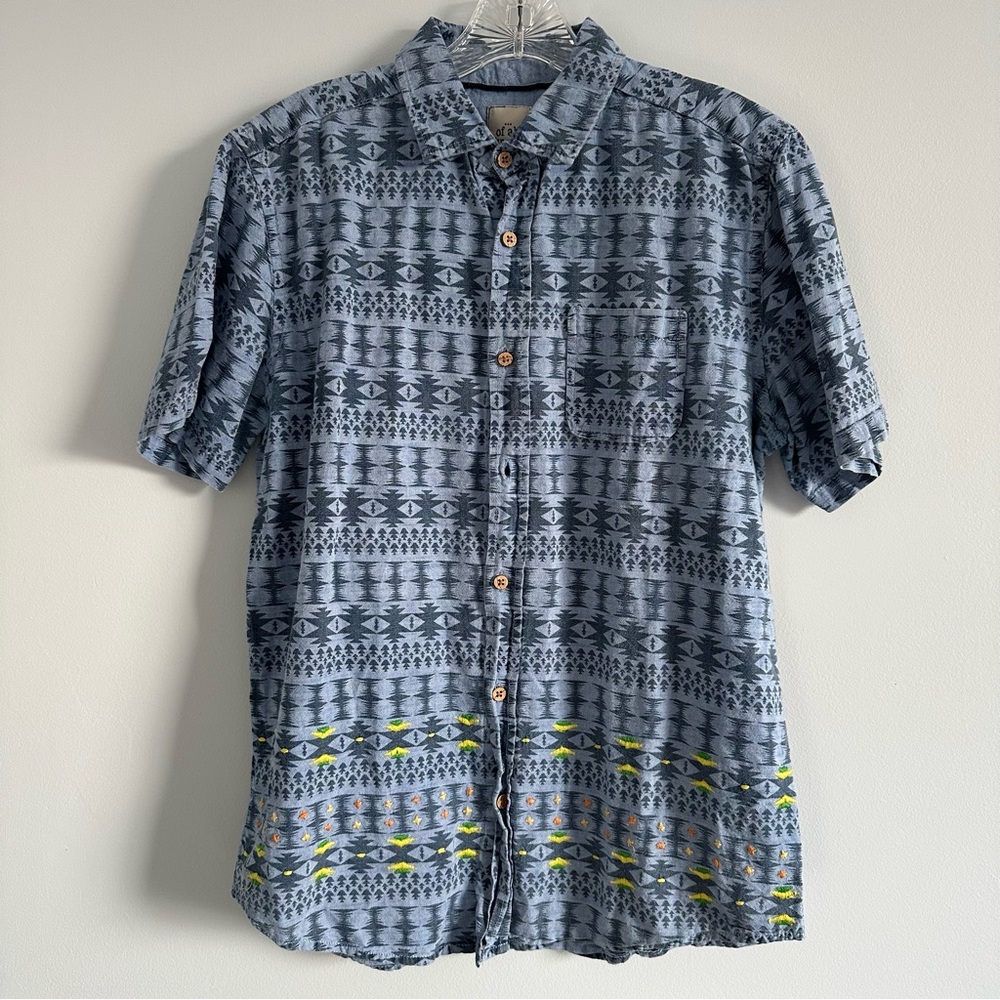 Of All Threads Aztec Printed Blue and Yellow Hipster Cotton Button down shirt